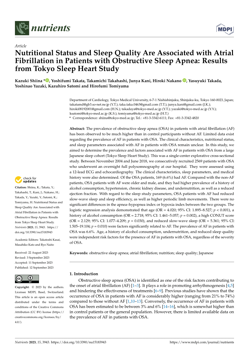 Pdf Nutritional Status And Sleep Quality Are Associated With Atrial Fibrillation In Patients 