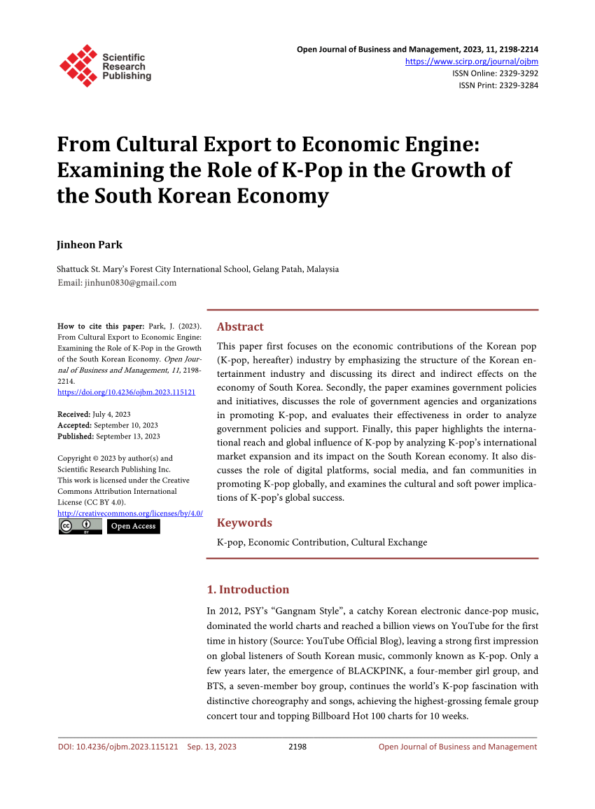 Pdf From Cultural Export To Economic Engine Examining The Role Of K Pop In The Growth Of The 5922