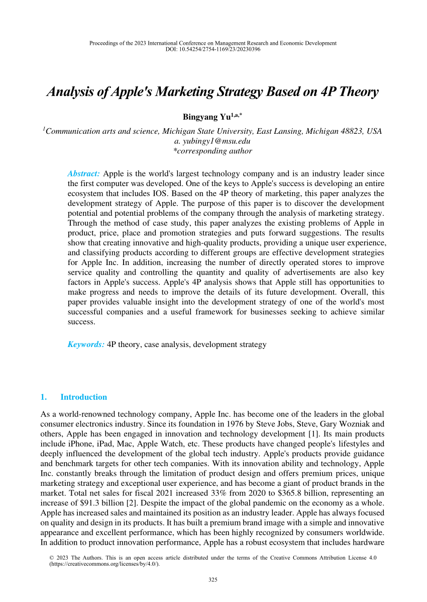 PDF) Analysis of Apple's Marketing Strategy Based on 4P Theory