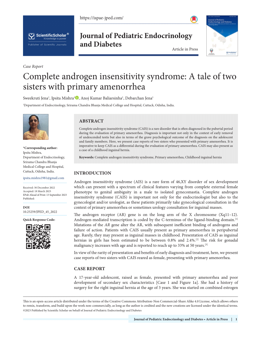 PDF) Complete androgen insensitivity syndrome: A tale of two sisters with  primary amenorrhea