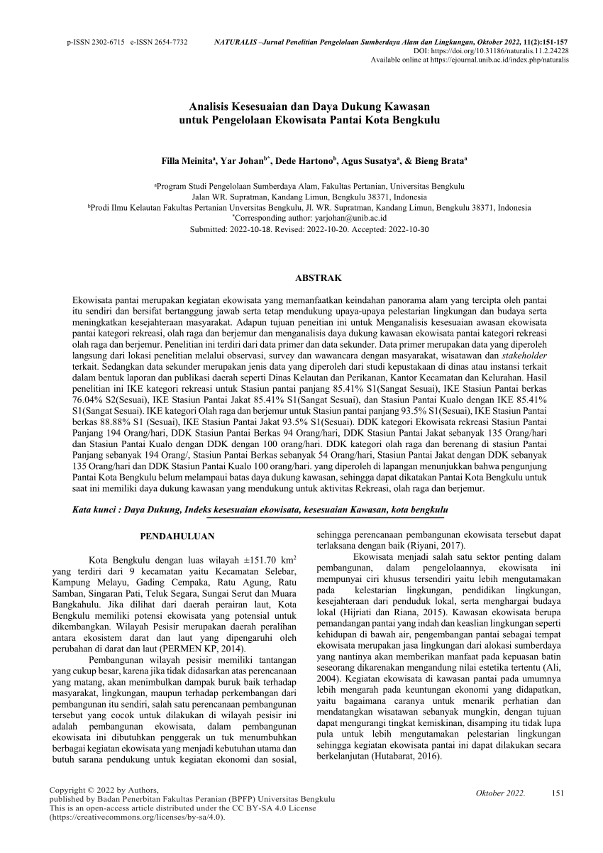 Pdf Analisis Kesesuaian Dan Daya Dukung Kawasan Untuk Pengelolaan