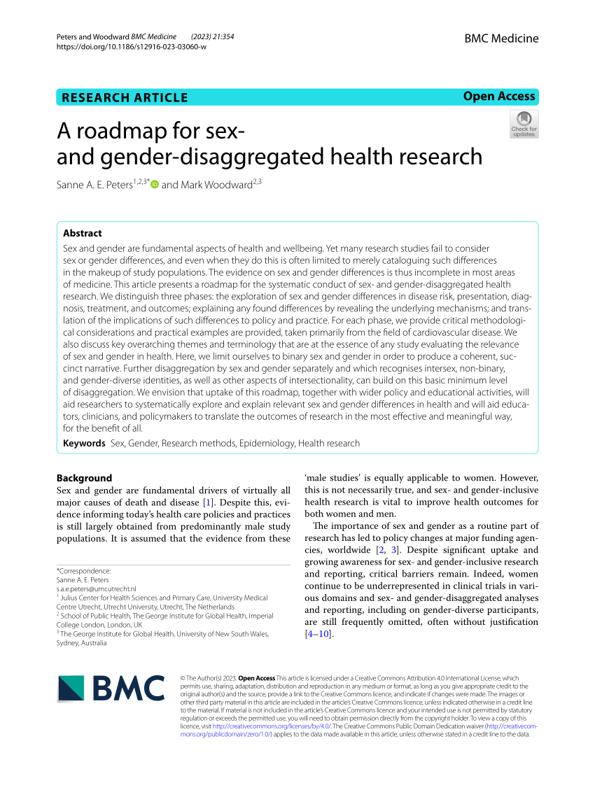 Pdf A Roadmap For Sex And Gender Disaggregated Health Research