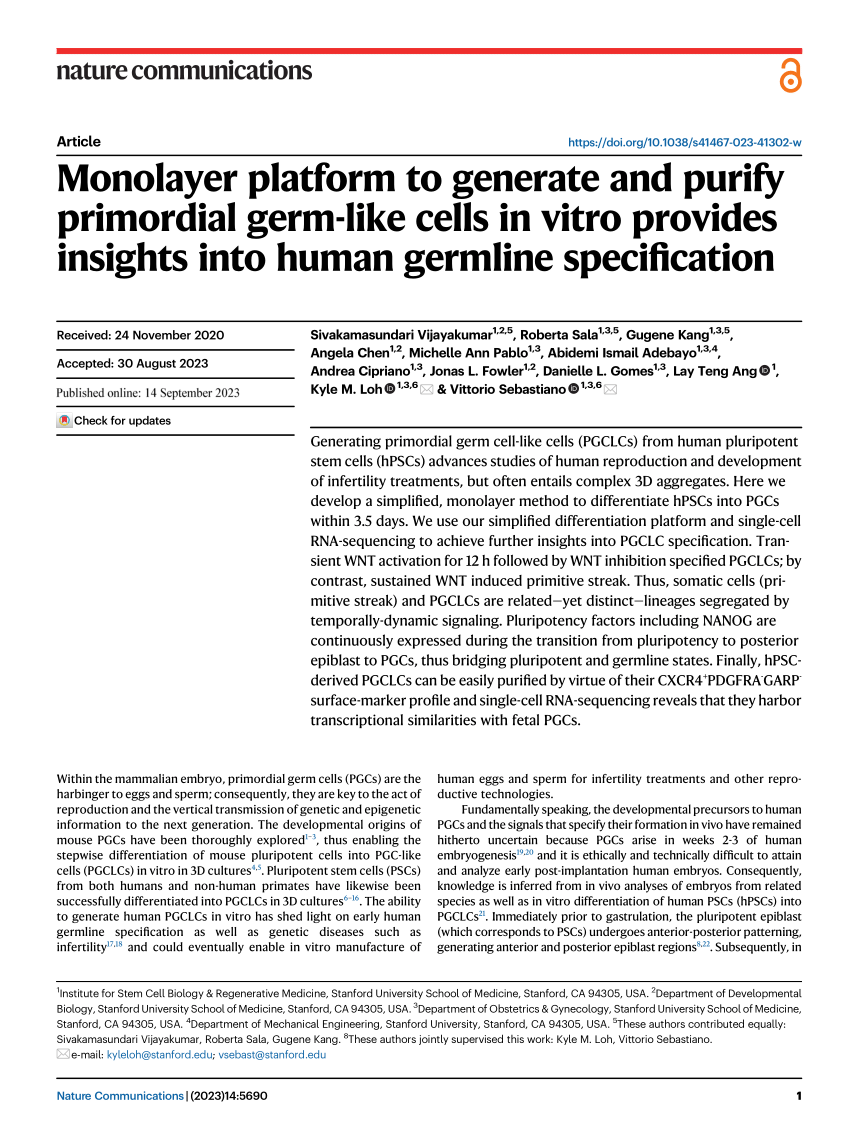 PDF) Monolayer platform to generate and purify primordial germ