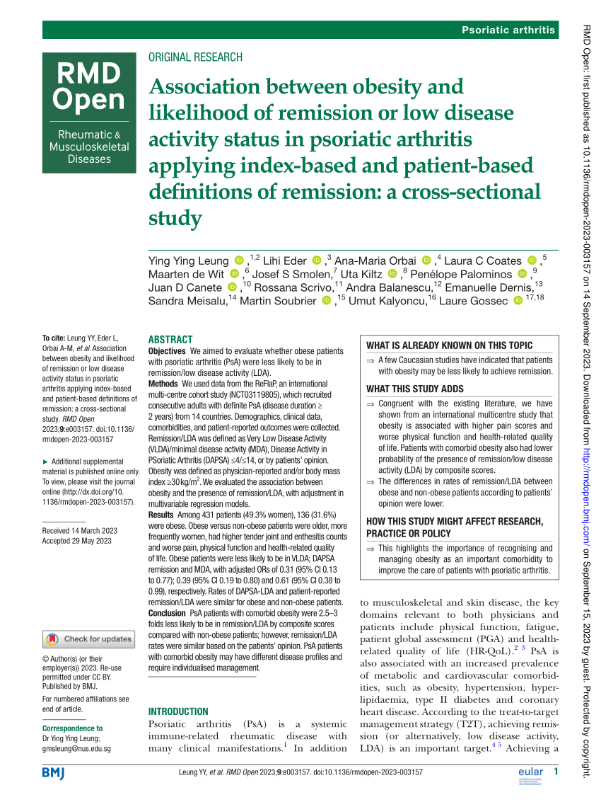 Pdf Association Between Obesity And Likelihood Of Remission Or Low 