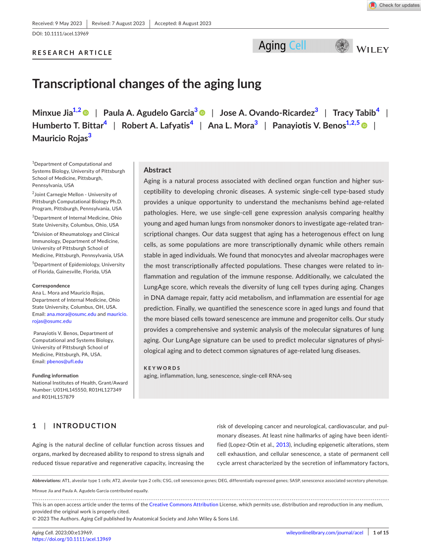 PDF Transcriptional changes of the aging lung