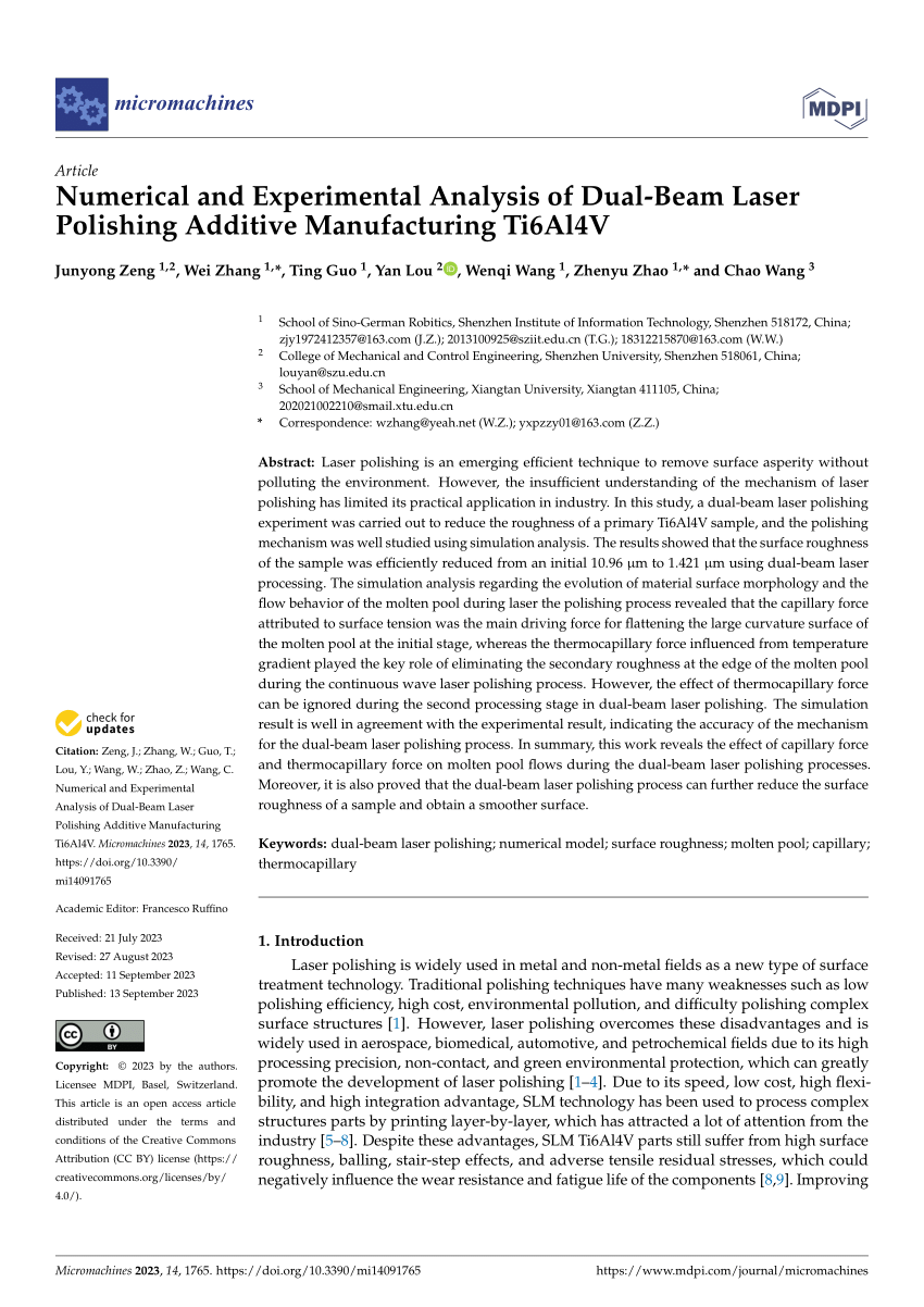 (PDF) Numerical and Experimental Analysis of Dual-Beam Laser Polishing ...
