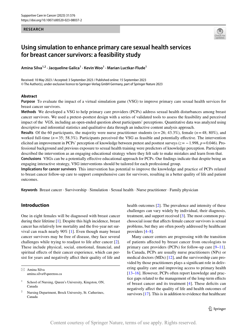 Using Simulation To Enhance Primary Care Sexual Health Services For Breast Cancer Survivors A 5518