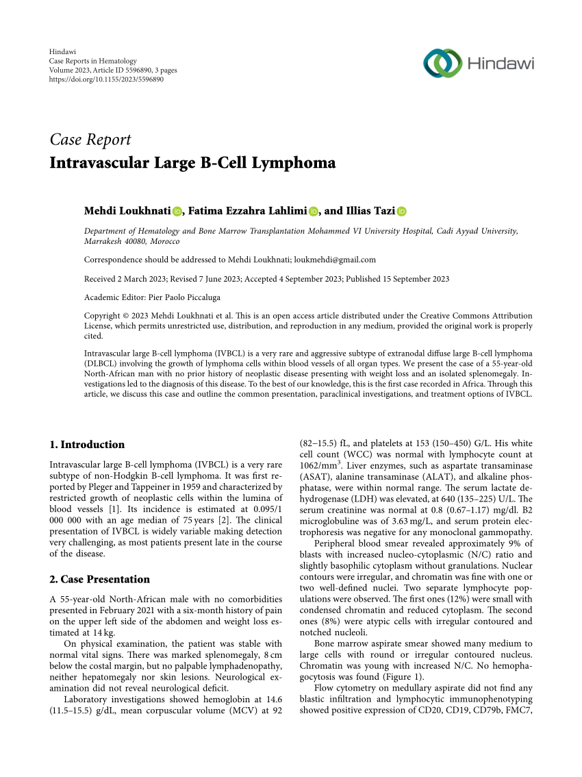 Pdf Intravascular Large B Cell Lymphoma 