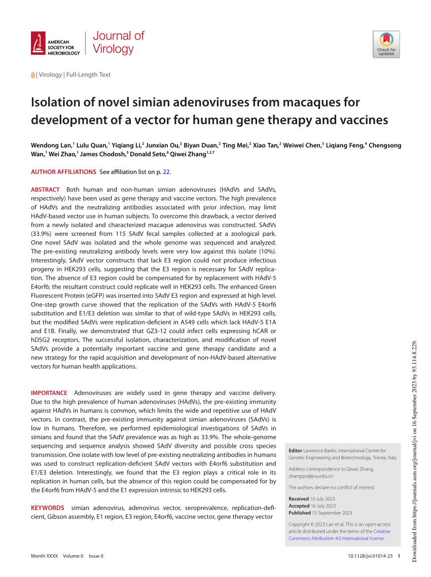 (PDF) Isolation of novel simian adenoviruses from macaques for