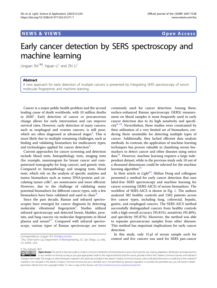 Early cancer detection by SERS spectroscopy and machine learning