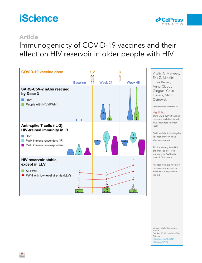 PDF) Immunogenicity of COVID-19 vaccines and their effect on HIV reservoir  in older people with HIV