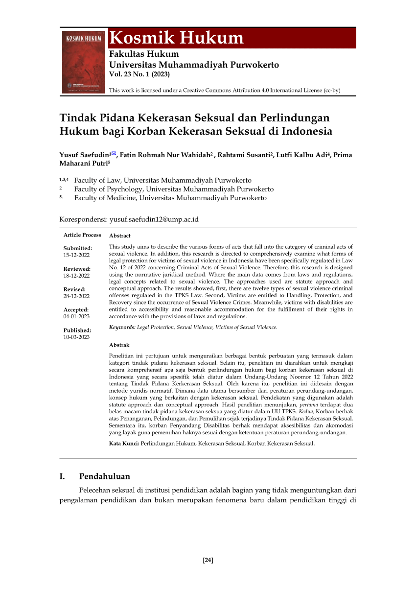 Pdf Tindak Pidana Kekerasan Seksual Dan Perlindungan Hukum Bagi Korban Kekerasan Seksual Di 