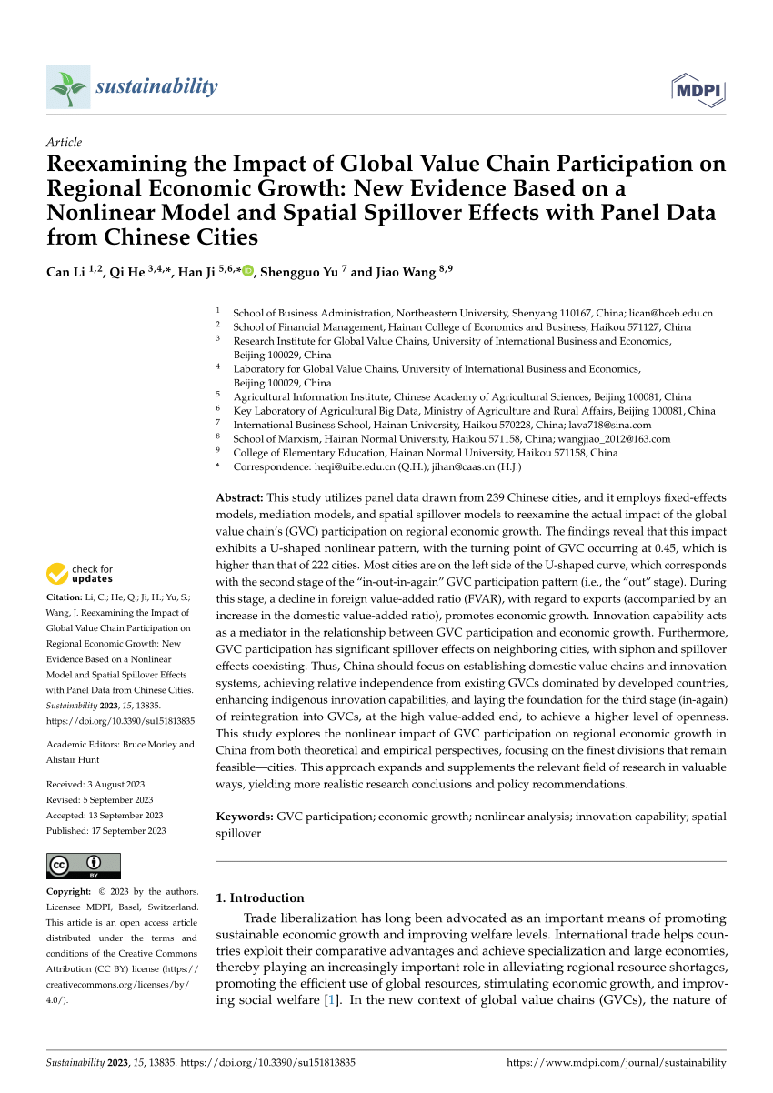 Pdf Reexamining The Impact Of Global Value Chain Participation On Regional Economic Growth 2722