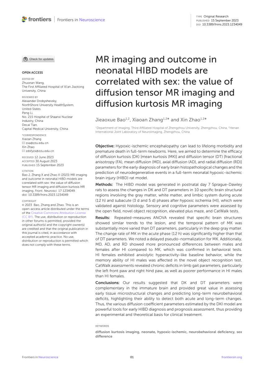 Pdf Mr Imaging And Outcome In Neonatal Hibd Models Are Correlated With Sex The Value Of 9250