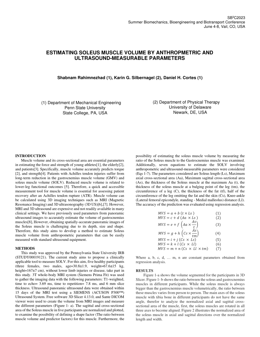 (PDF) ESTIMATING SOLEUS MUSCLE VOLUME BY ANTHROPMETRIC AND ULTRASOUND