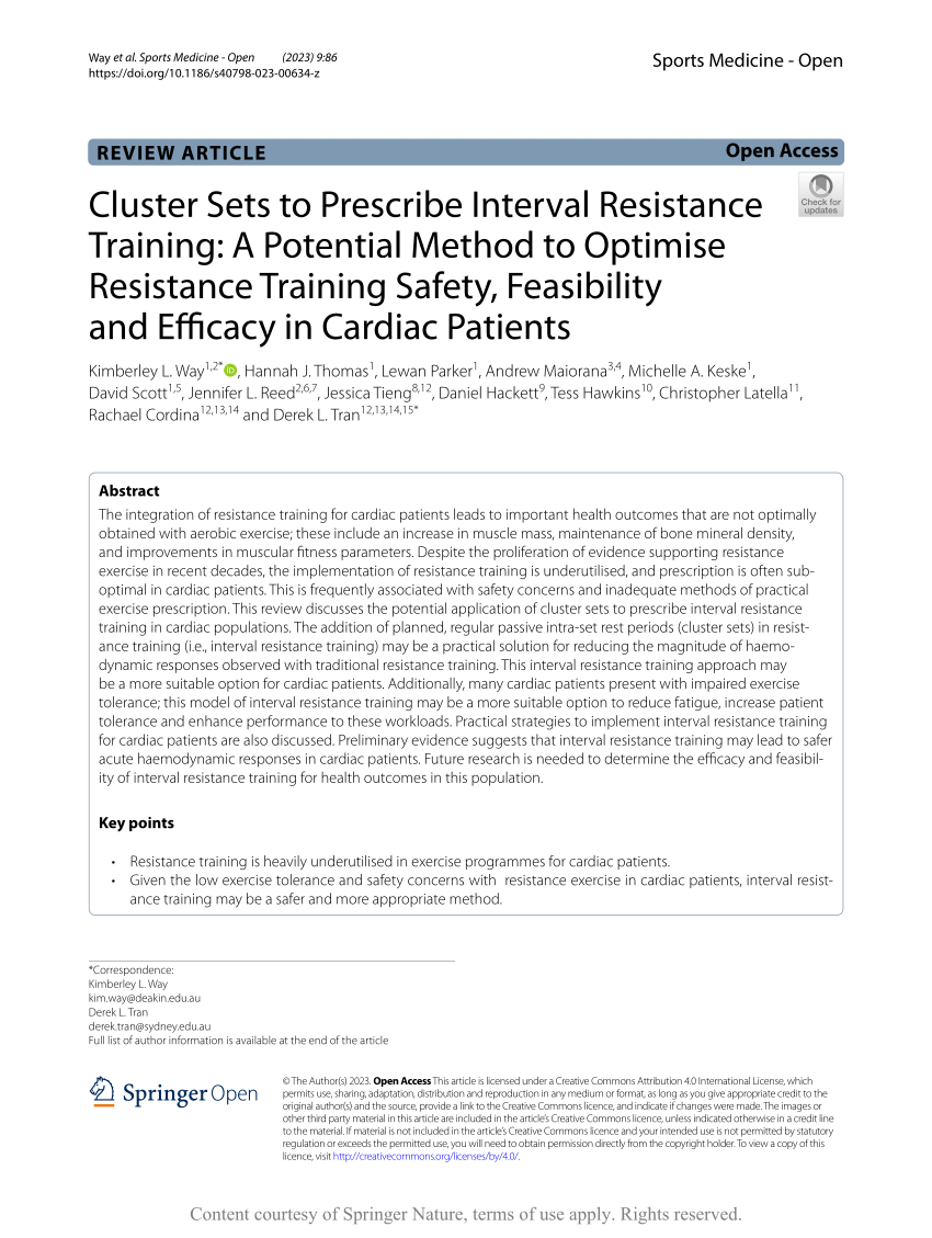 Cluster Sets to Prescribe Interval Resistance Training: A Potential Method  to Optimise Resistance Training Safety, Feasibility and Efficacy in Cardiac  Patients, Sports Medicine - Open