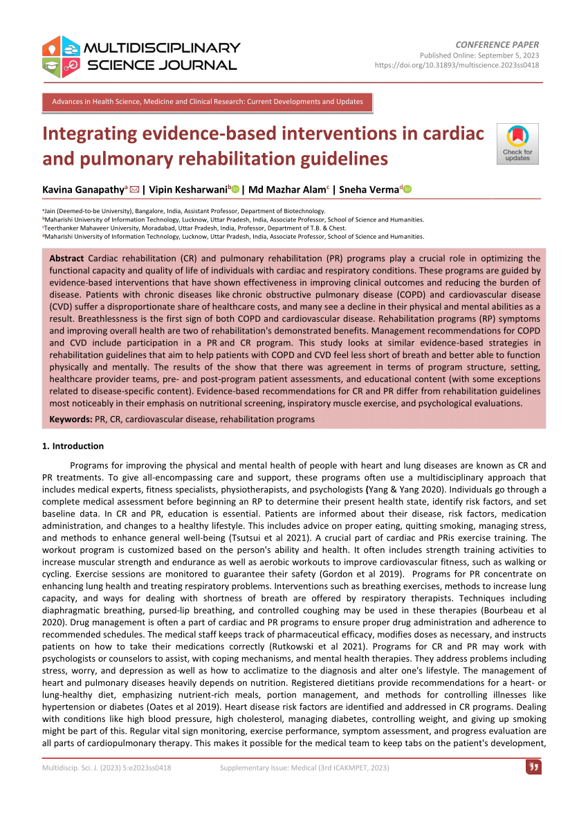 Pdf Integrating Evidence Based Interventions In Cardiac And Pulmonary Rehabilitation Guidelines