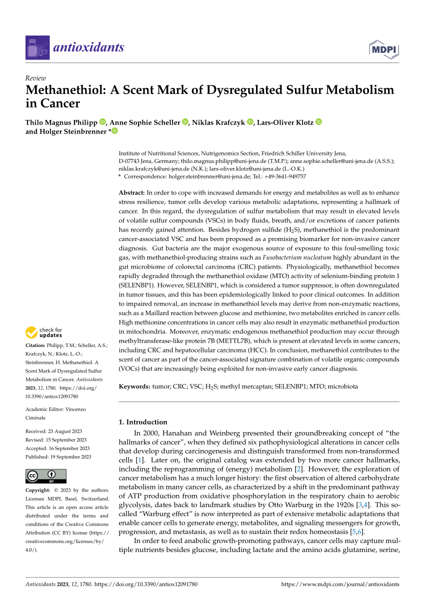 PDF) Methanethiol: A Scent Mark of Dysregulated Sulfur Metabolism