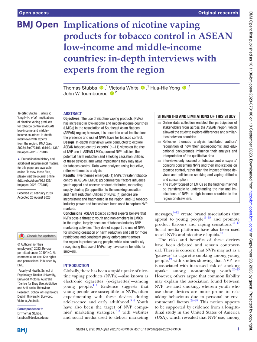 PDF Implications of nicotine vaping products for tobacco control