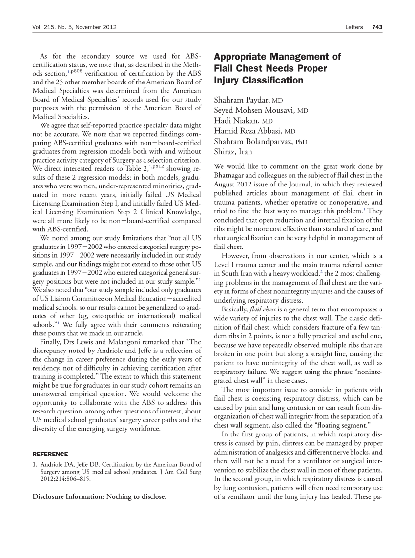 (PDF) Appropriate Management of Flail Chest Needs Proper Injury ...