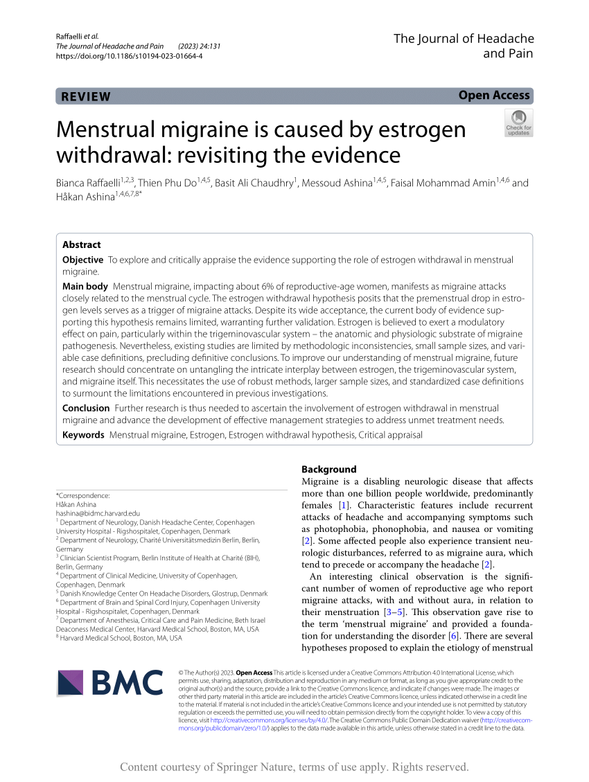 Menstrual migraine is caused by estrogen withdrawal: revisiting the  evidence, The Journal of Headache and Pain