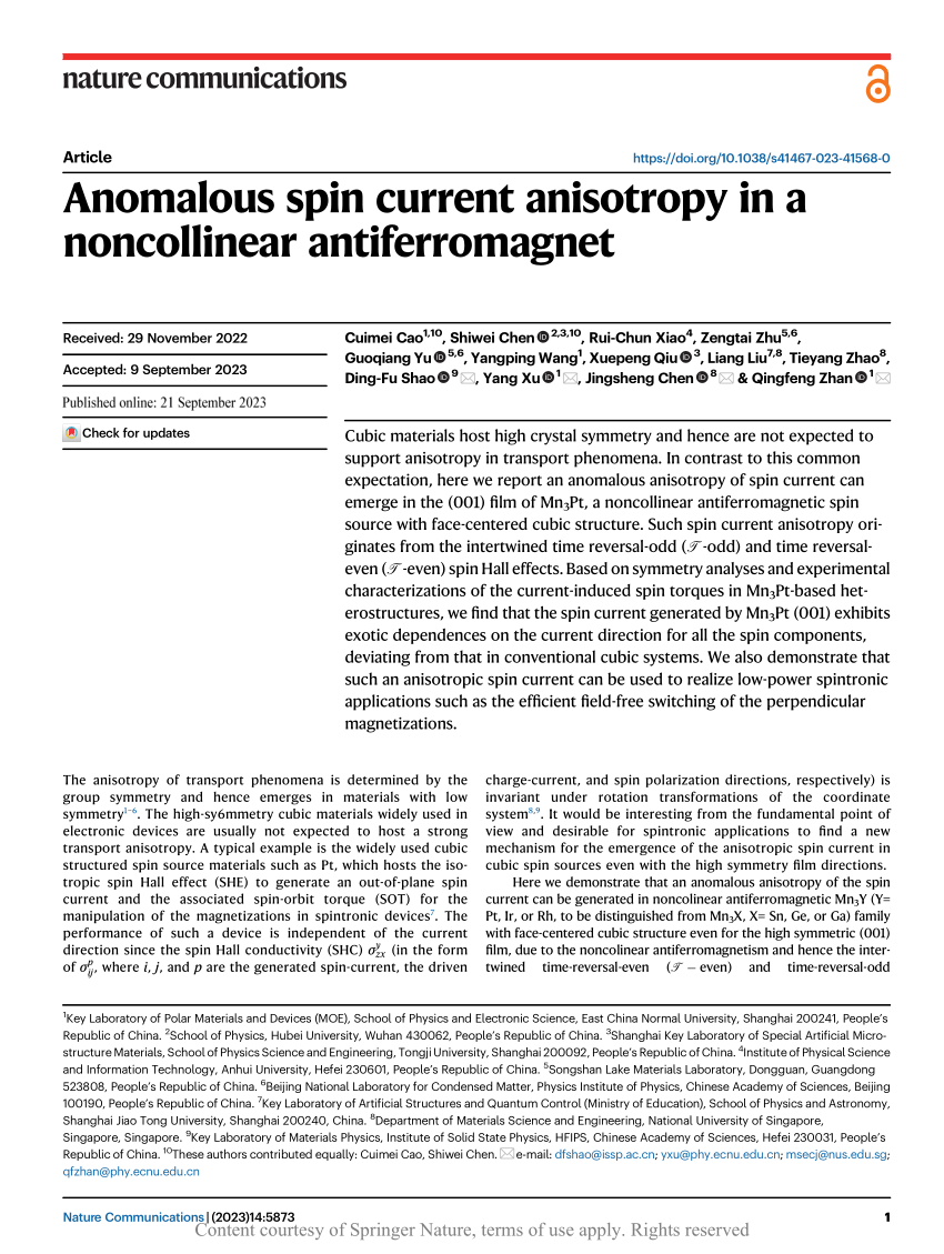 PDF) Anomalous spin current anisotropy in a noncollinear 