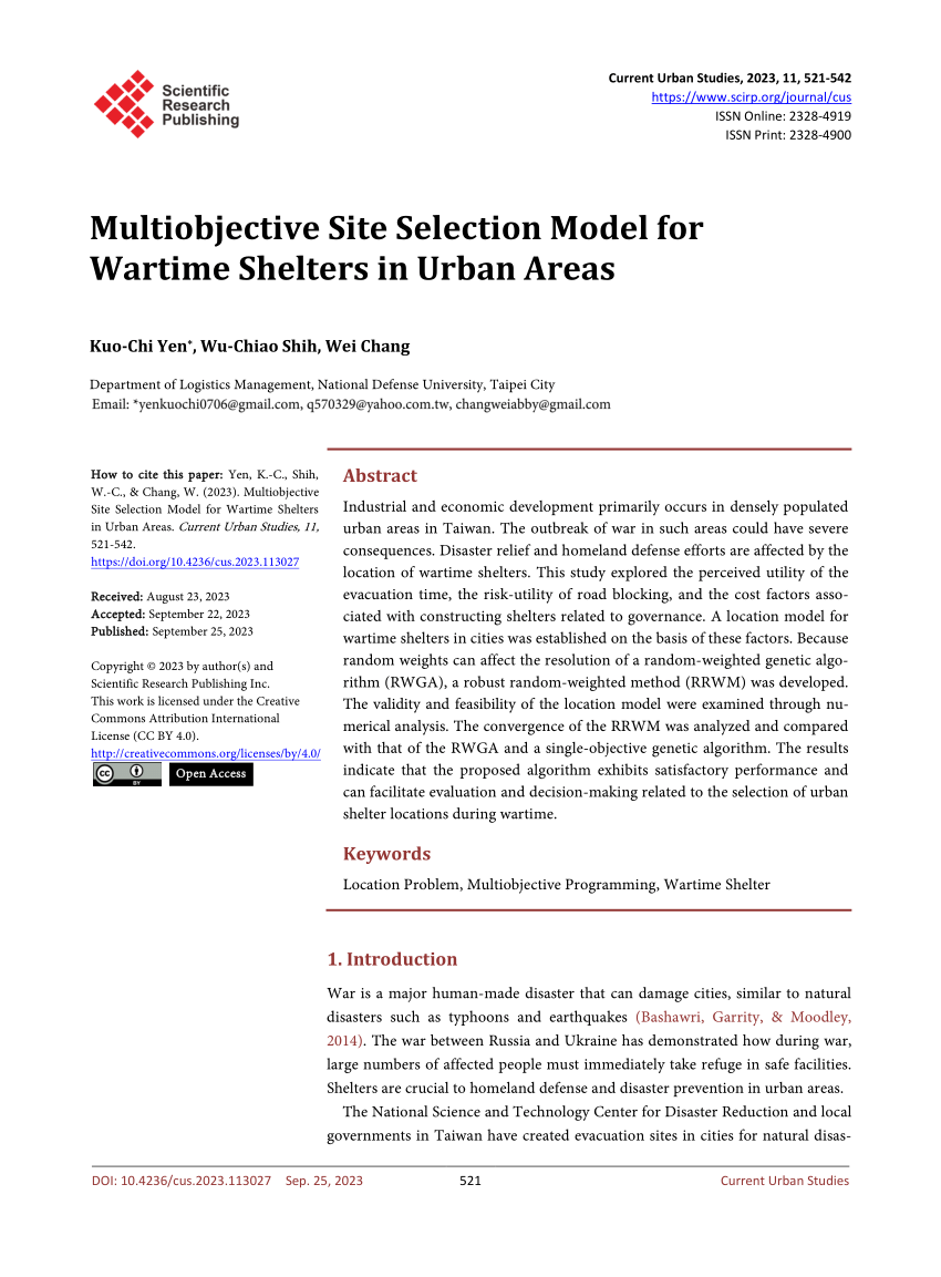 PDF) Multiobjective Site Selection Model for Wartime Shelters in 