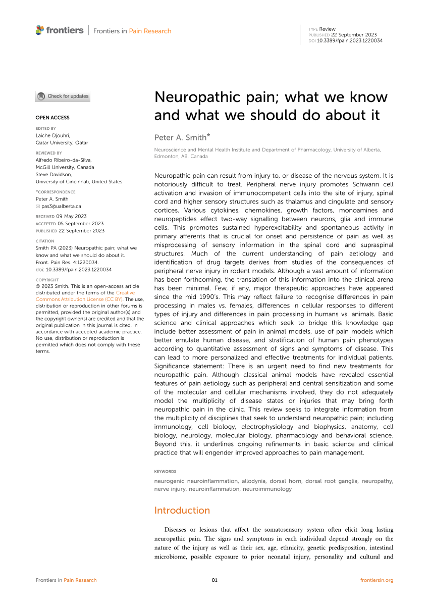 Pdf Neuropathic Pain What We Know And What We Should Do About It