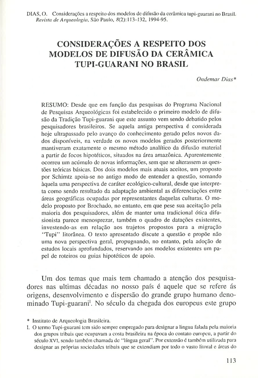 Pdf Considerações A Respeito Dos Modelos De Difusão De Cerâmica Tupi Guarani No Brasil 5080