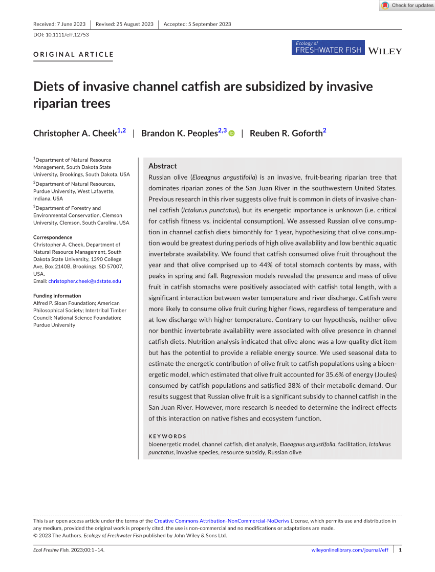 PDF) Diets of invasive channel catfish are subsidized by invasive