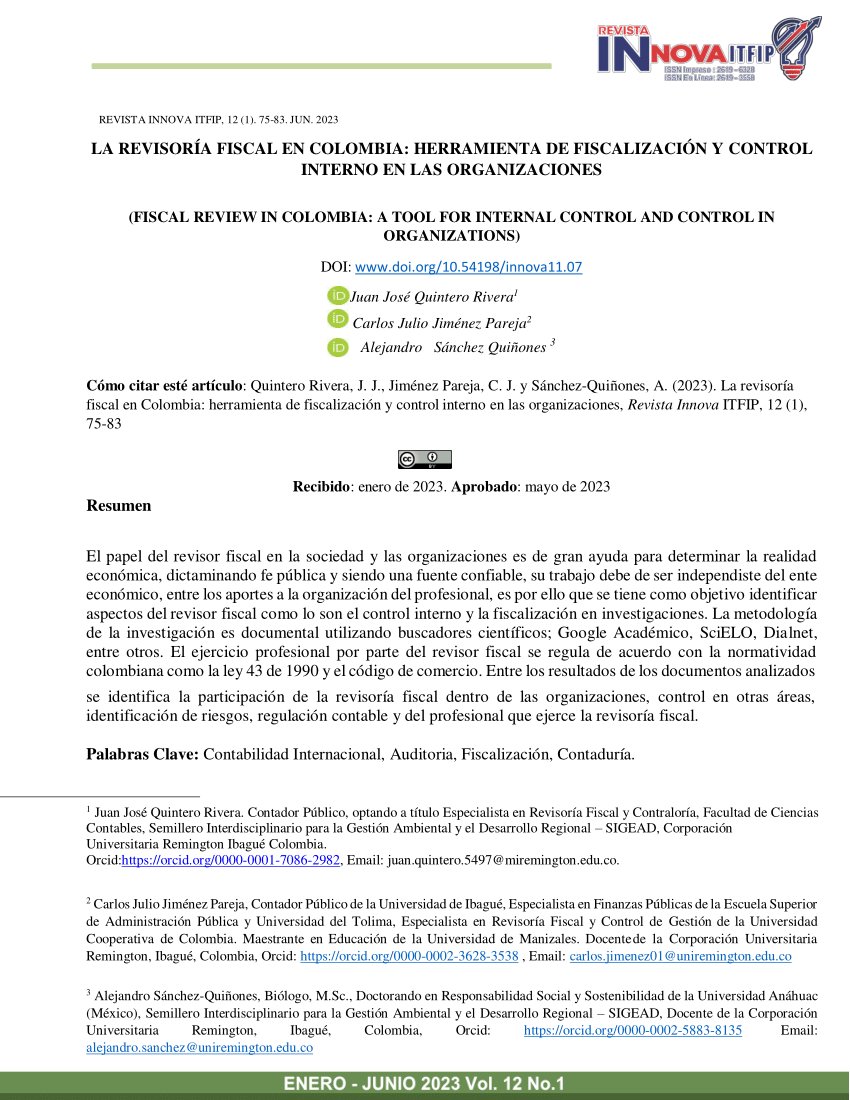 Pdf La Revisoría Fiscal En Colombia Herramienta De Fiscalización Y