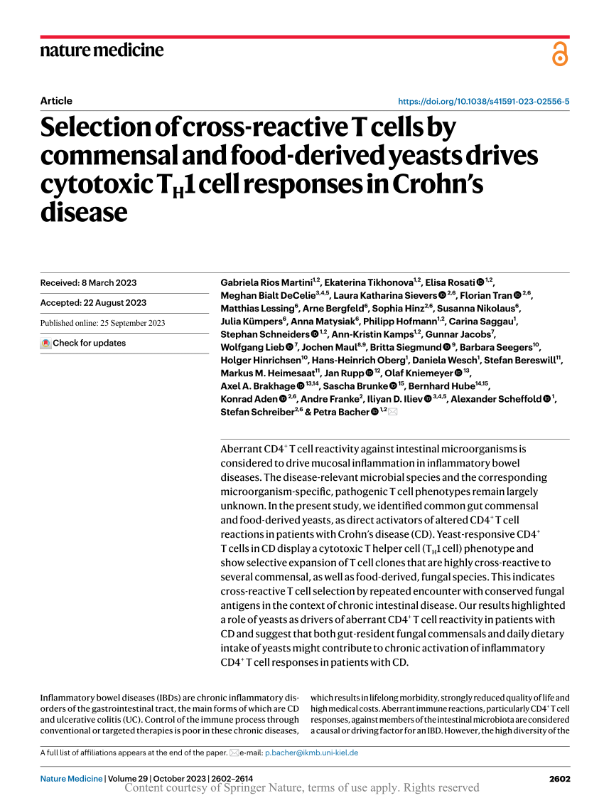 Pdf Selection Of Cross Reactive T Cells By Commensal And Food Derived Yeasts Drives Cytotoxic