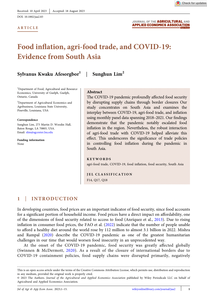 PDF) Food inflation, agri‐food trade, and COVID‐19: Evidence from