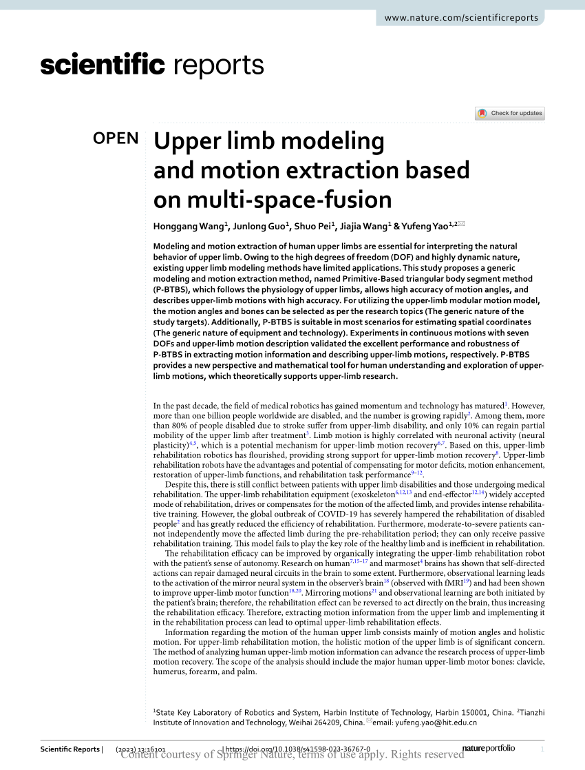 Upper limb modeling and motion extraction based on multi-space-fusion