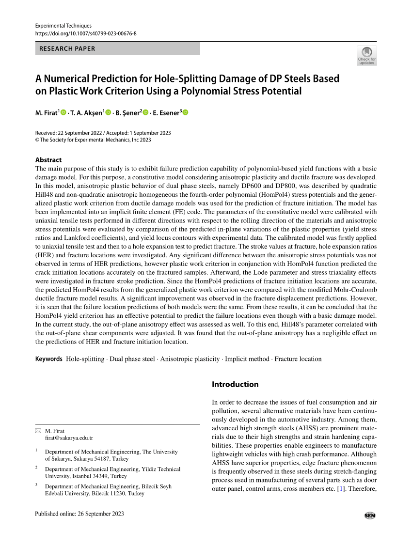 PDF) A Numerical Prediction for Hole-Splitting Damage of DP Steels 