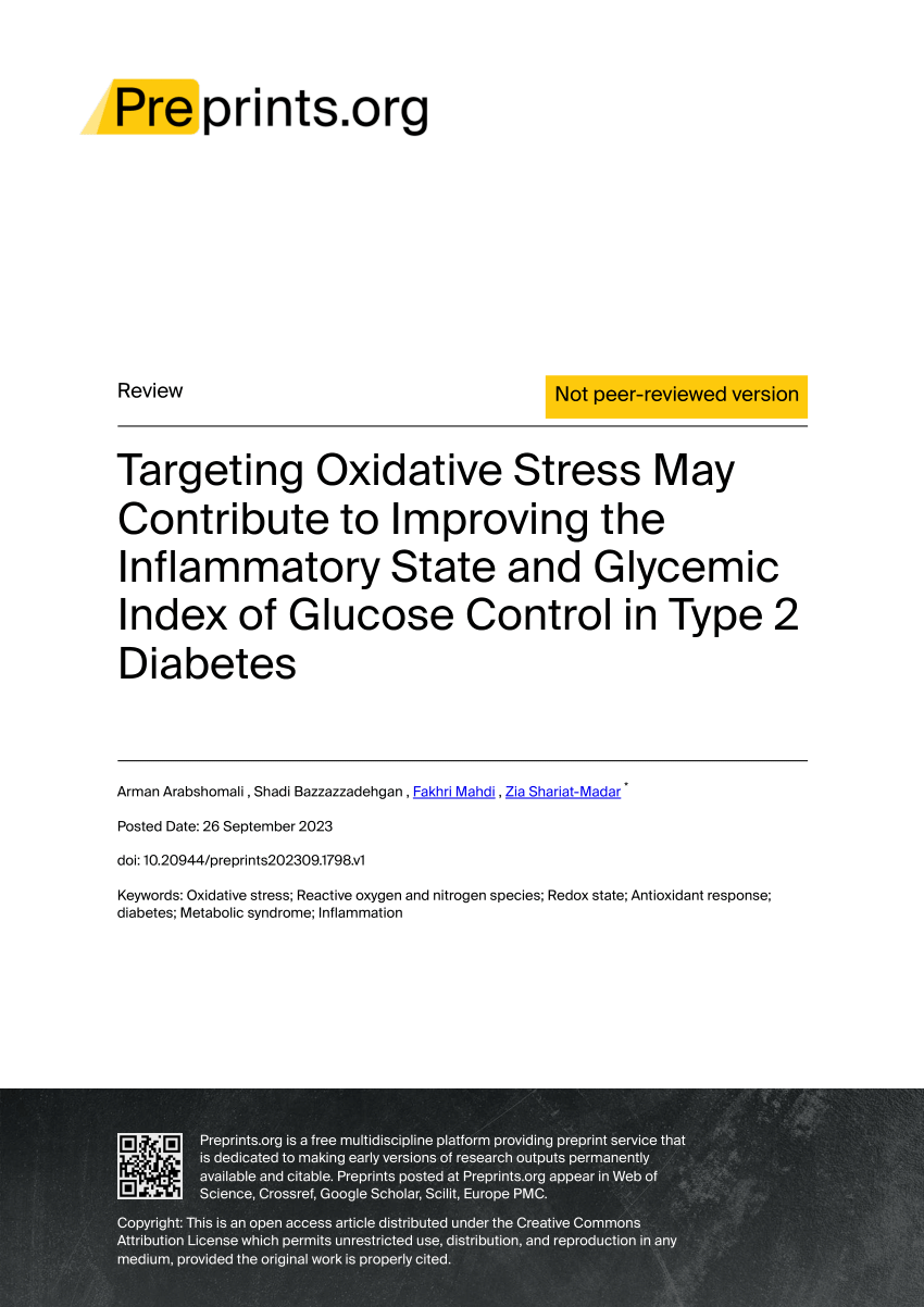 PDF) Targeting Oxidative Stress May Contribute to Improving the  Inflammatory State and Glycemic Index of Glucose Control in Type 2 Diabetes