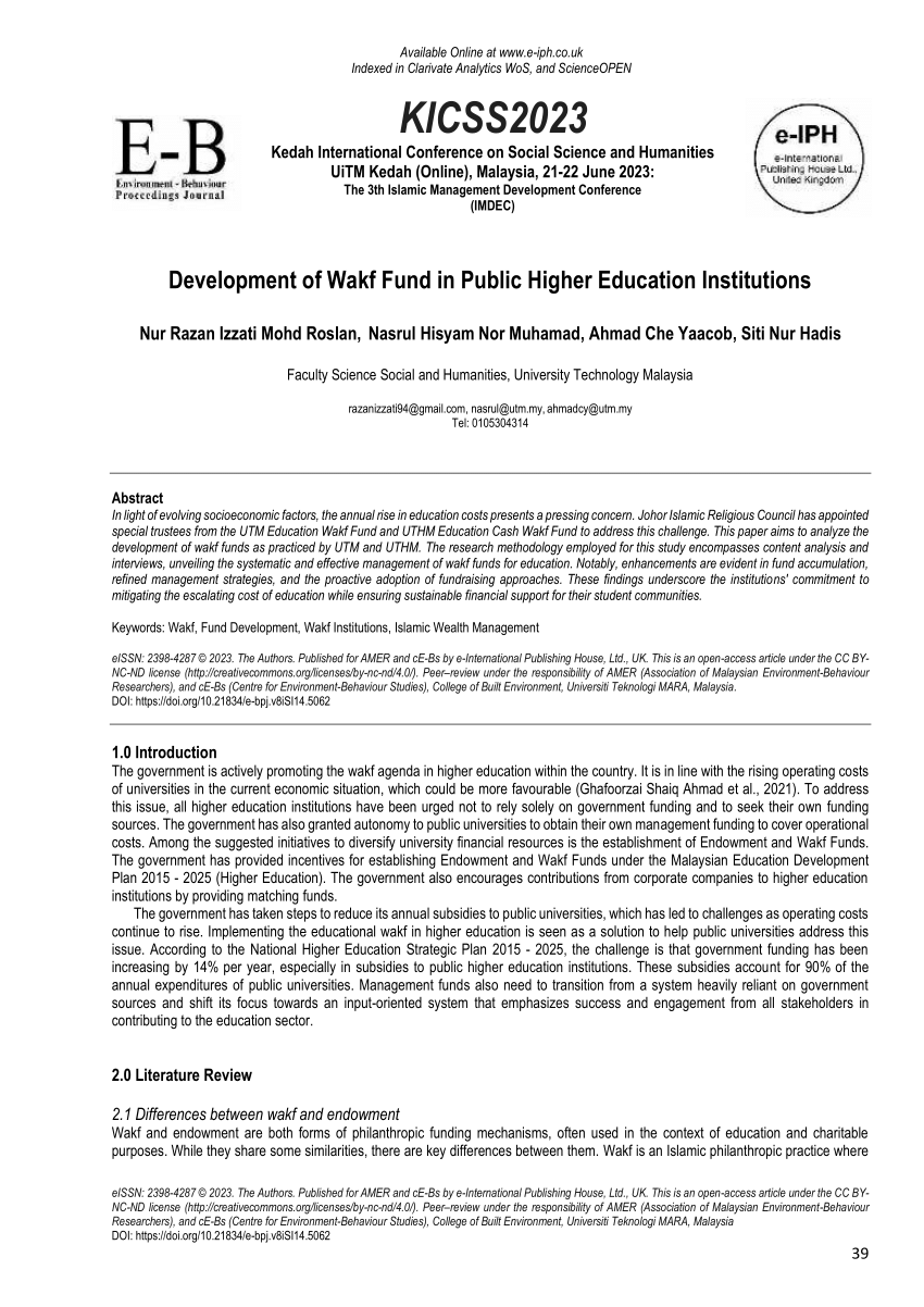 (PDF) Development of Wakf Fund in Public Higher Education Institutions