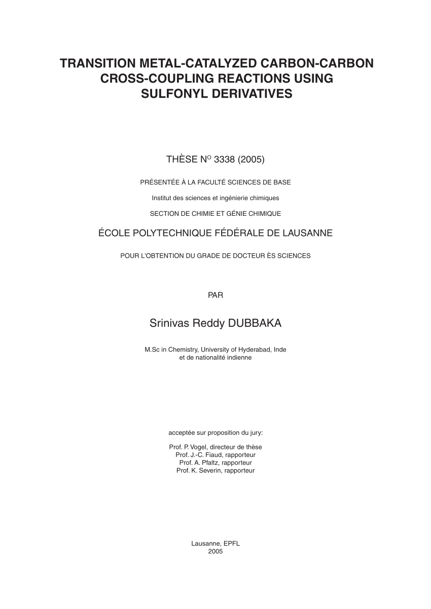 Pdf Transition Metal Catalyzed Carbon Carbon Cross Coupling Reactions Using Sulfonyl Derivatives