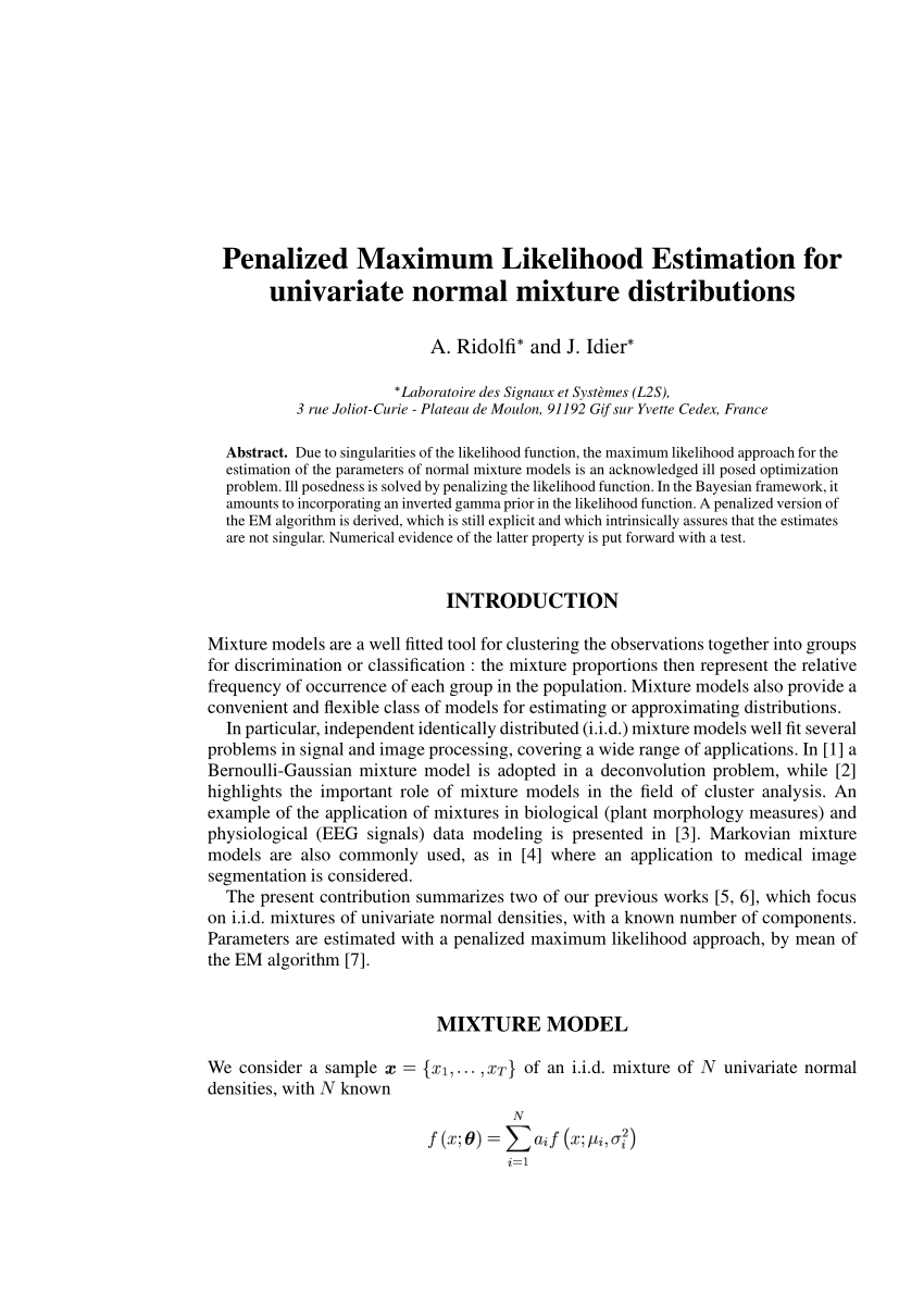 PDF) Penalized Maximum Likelihood Estimation for Univariate Normal