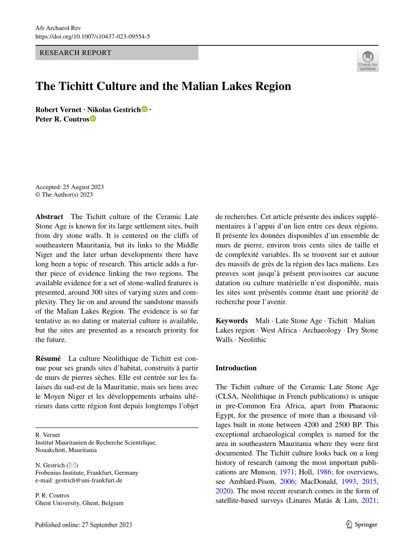 PDF The Tichitt Culture and the Malian Lakes Region