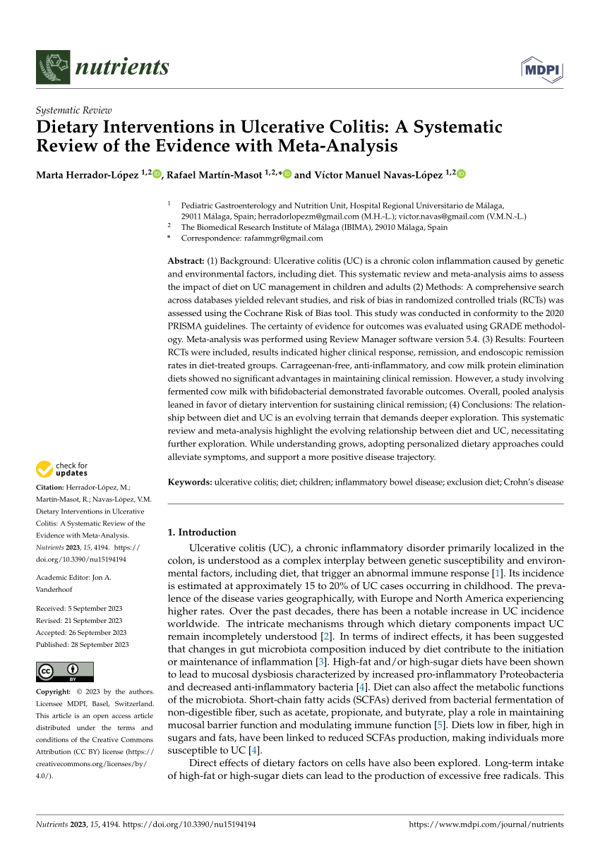 Pdf Dietary Interventions In Ulcerative Colitis A Systematic Review Of The Evidence With Meta 2084