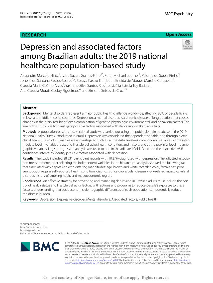 PDF Depression and associated factors among Brazilian adults the  