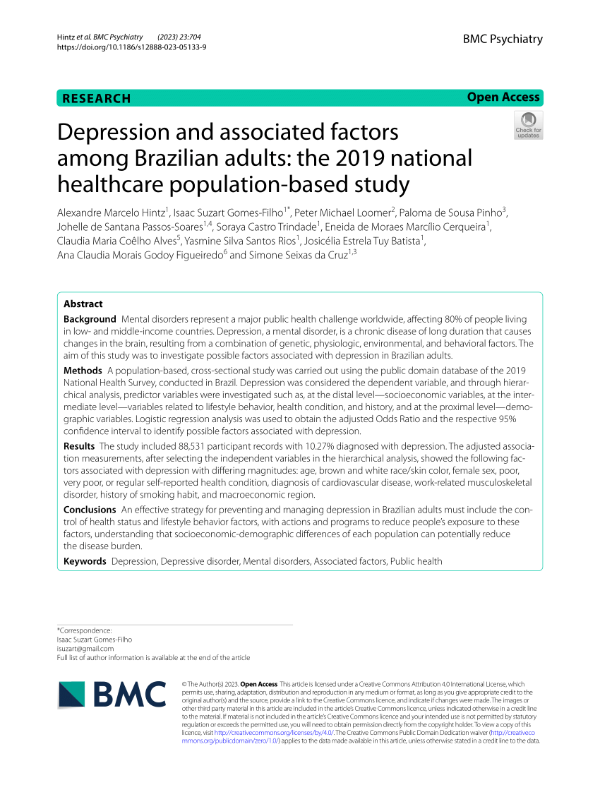 PDF Depression and associated factors among Brazilian adults the  