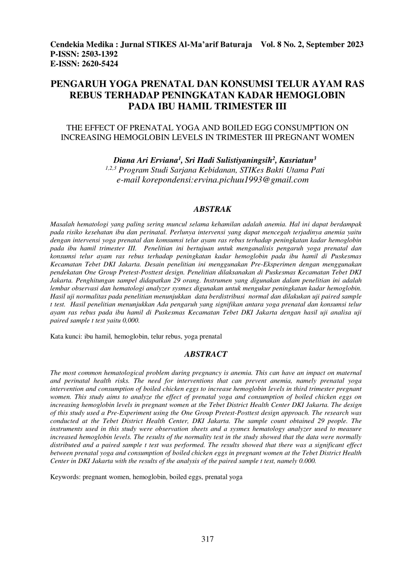 Pdf Pengaruh Yoga Prenatal Dan Konsumsi Telur Ayam Ras Rebus Terhadap