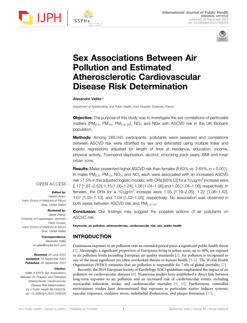 Pdf Sex Associations Between Air Pollution And Estimated Atherosclerotic Cardiovascular 4353