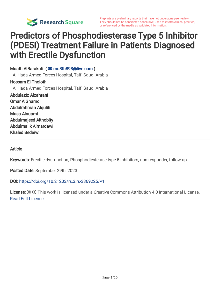 PDF Predictors of Phosphodiesterase Type 5 Inhibitor PDE5I