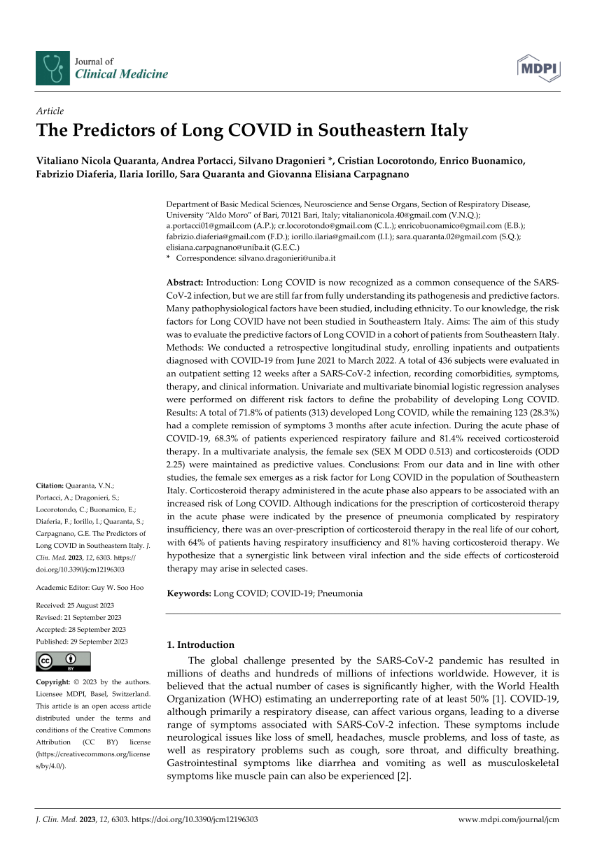 PDF The Predictors of Long COVID in Southeastern Italy