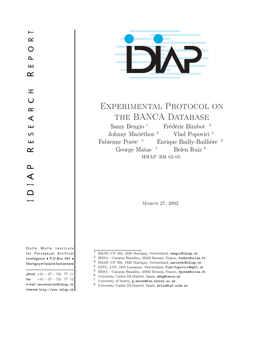 (PDF) Experimental Protocol on the BANCA Database
