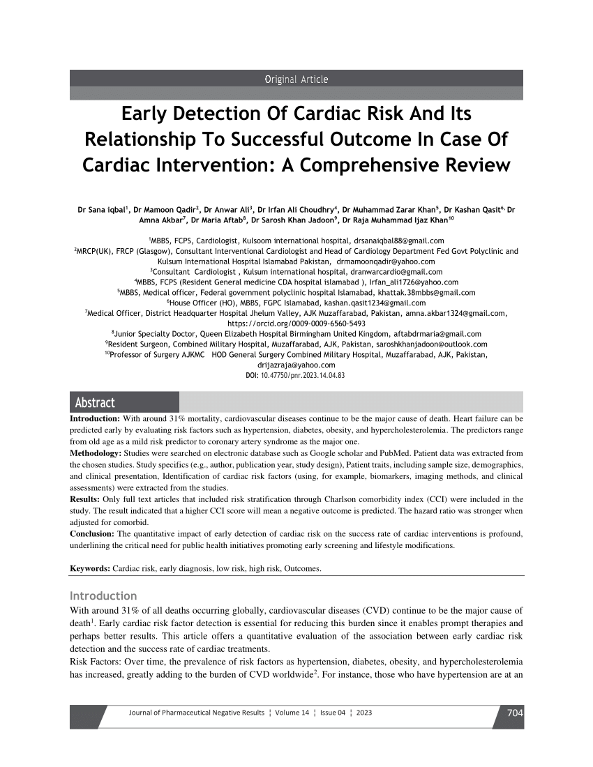 Pdf Early Detection Of Cardiac Risk And Its Relationship To Successful Outcome In Case Of