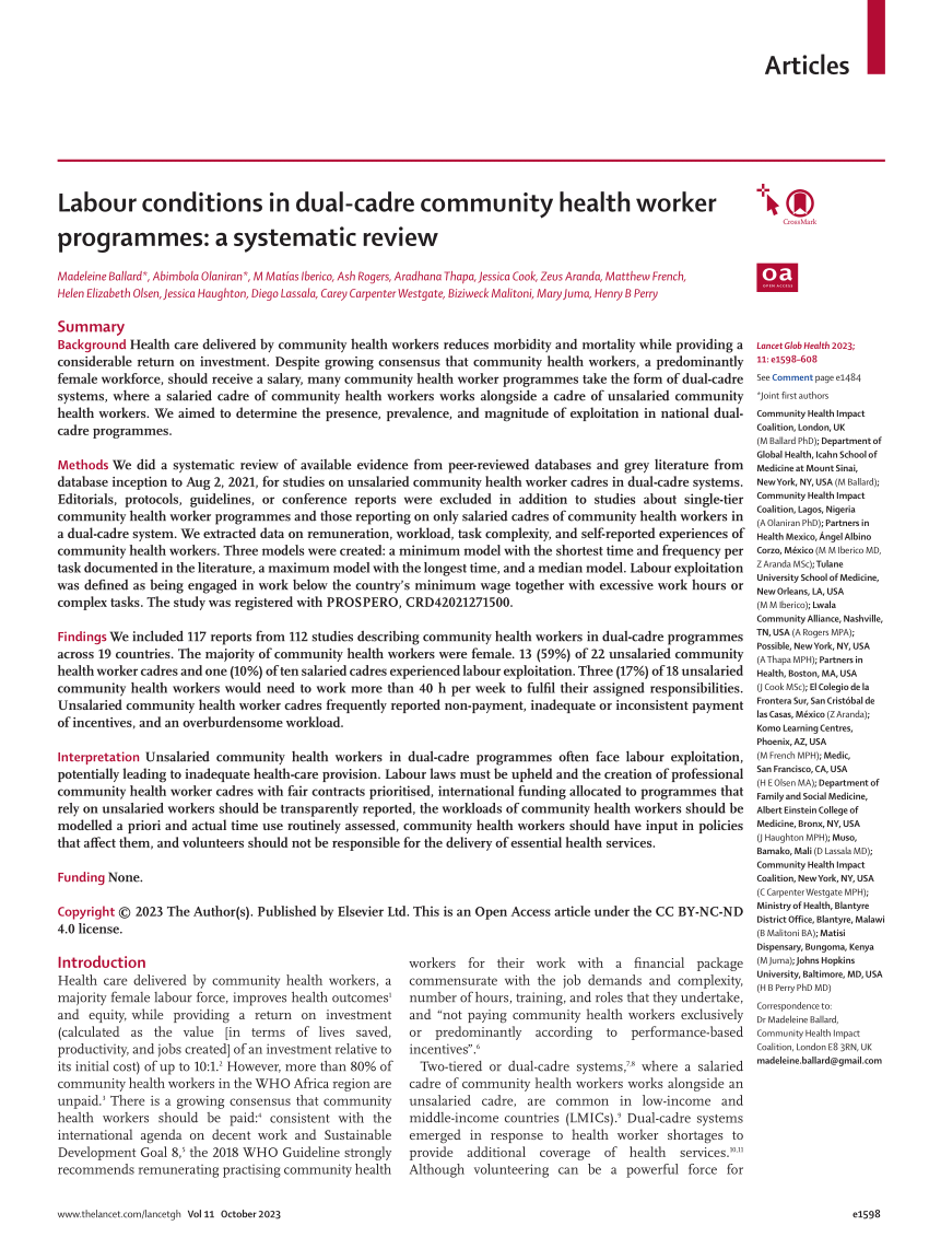 Labour conditions in dual-cadre community health worker programmes